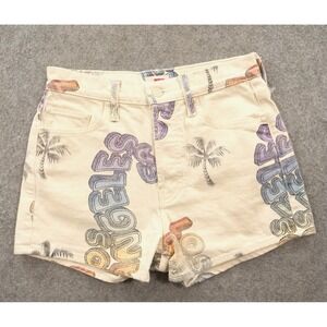 Mother Denim Shorts Womens 25 Beige Tomcat Graphic Print Mid Rise